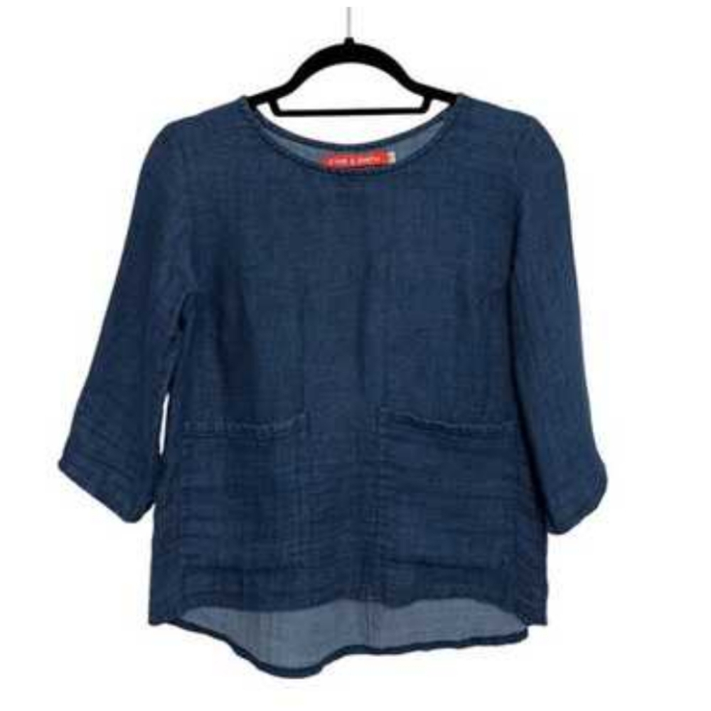 PYNE & SMITH Blouse No. 12 Everyday Linen Top S Denim Blue - Picture 9 of 11